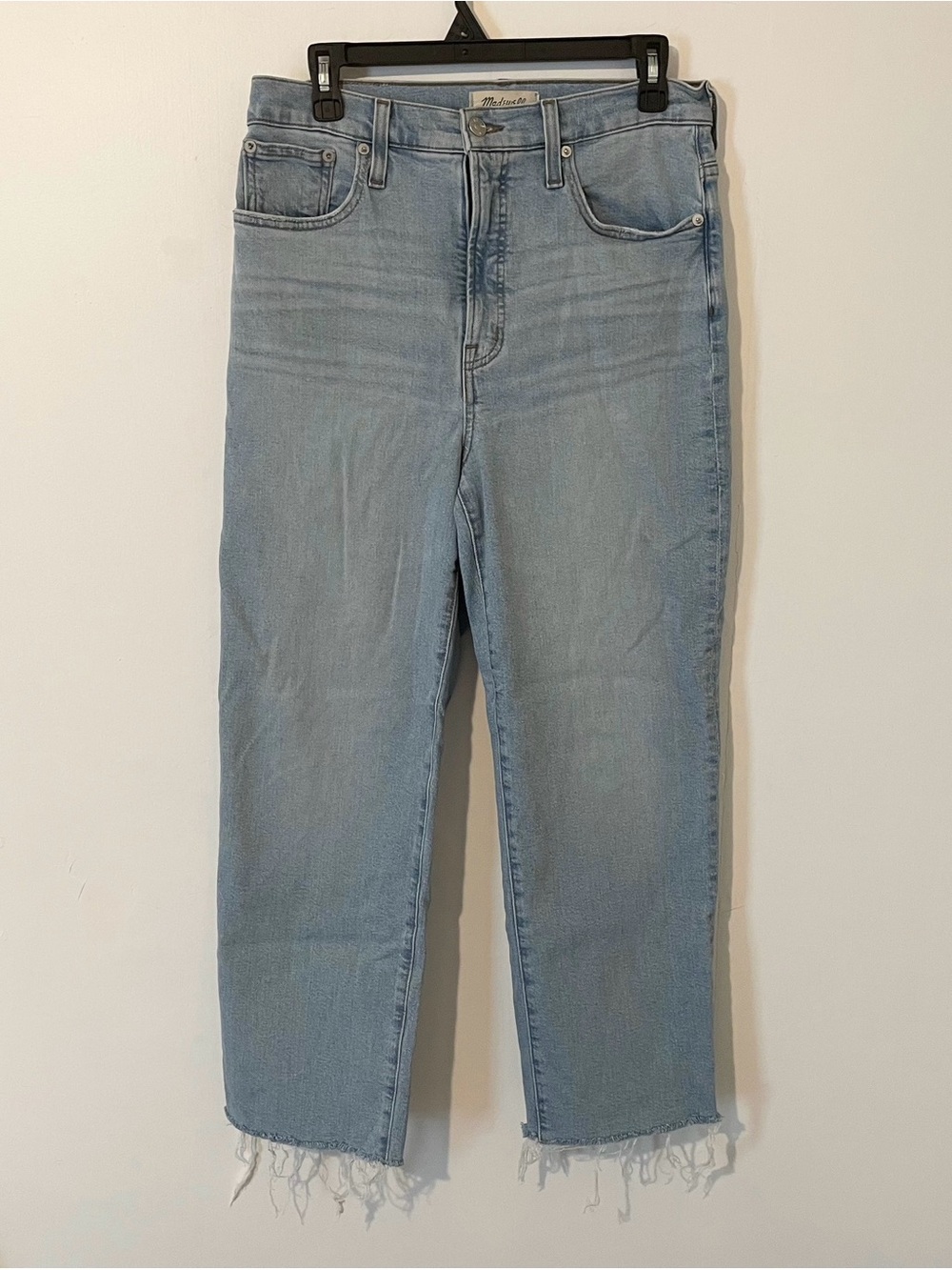 Madewell The Perfect Vintage Straight Leg Light Blue Denim Jeans Raw Hem Size 29